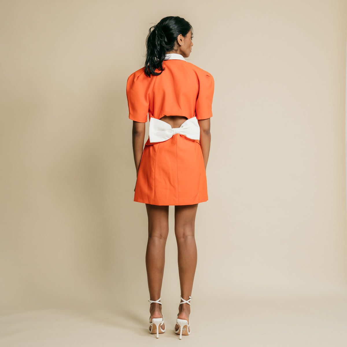 orange blazer dress Short Sleeve Orange Blazer Dress with Bow Detail – Aylinn