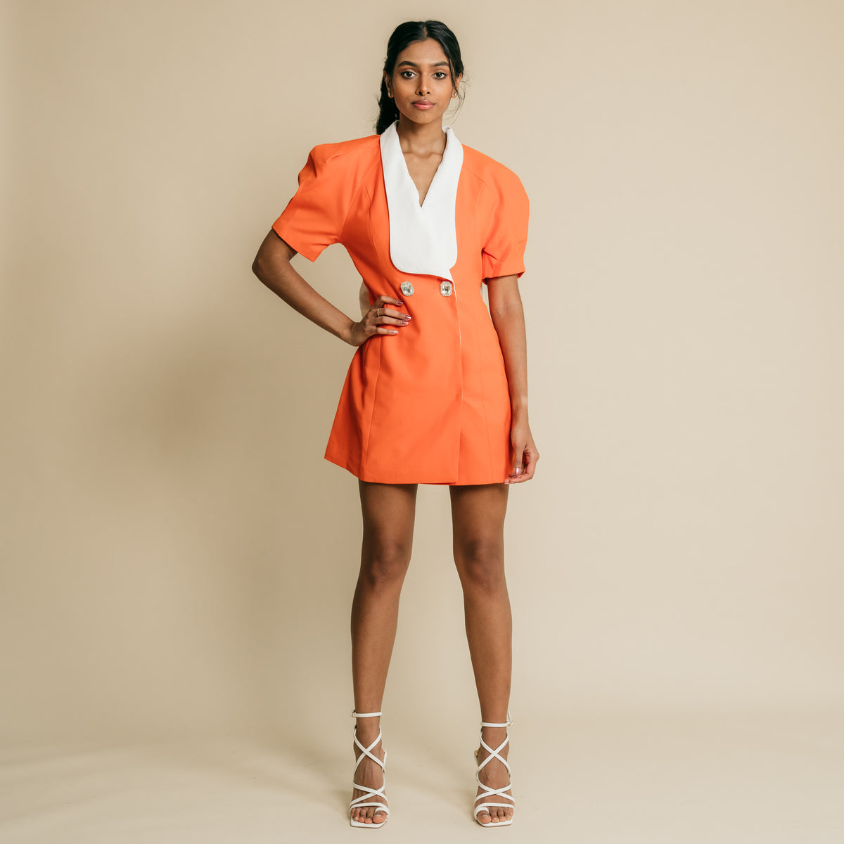 Short Sleeve Orange Blazer Dress with Bow Detail – Aylinn Short Sleeve Orange Blazer Dress with Bow Detail – Aylinn