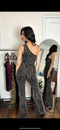 One-Shoulder Metallic Glitter Jumpsuit