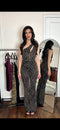One-Shoulder Metallic Glitter Jumpsuit