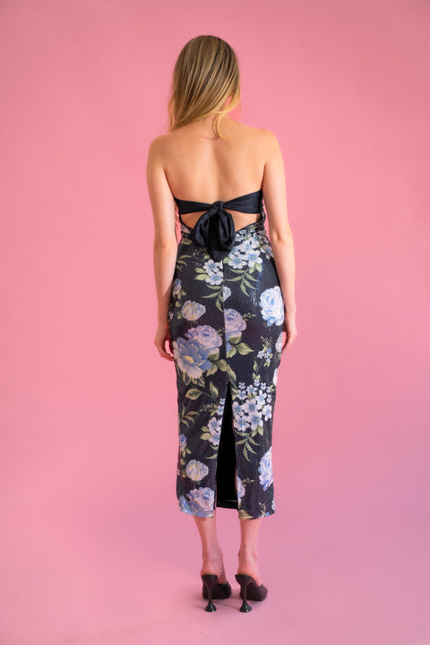 Midnight Bloom Sequin Midi Dress