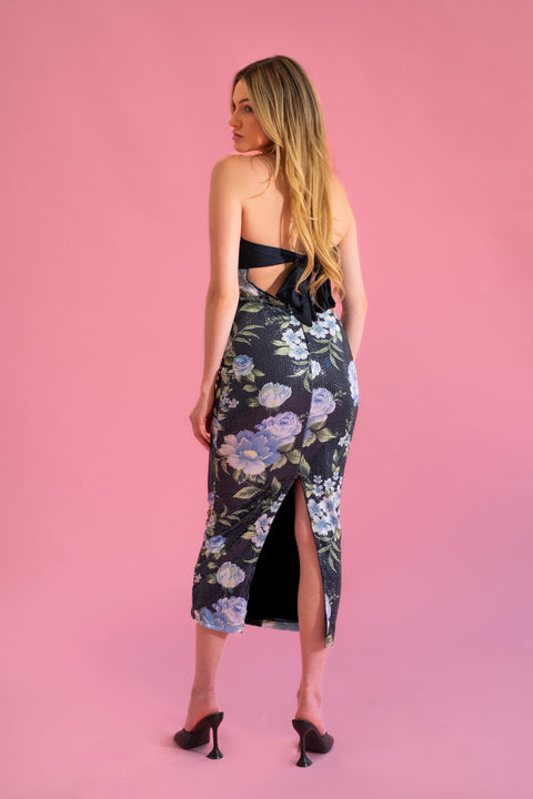 Midnight Bloom Sequin Midi Dress