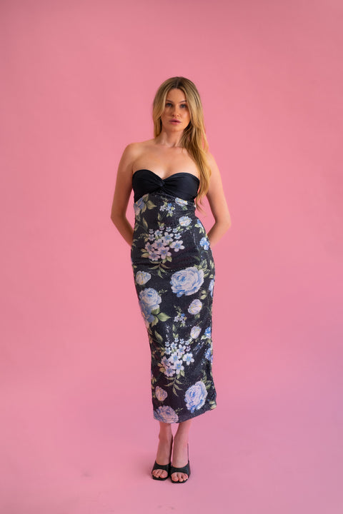 Midnight Bloom Sequin Midi Dress