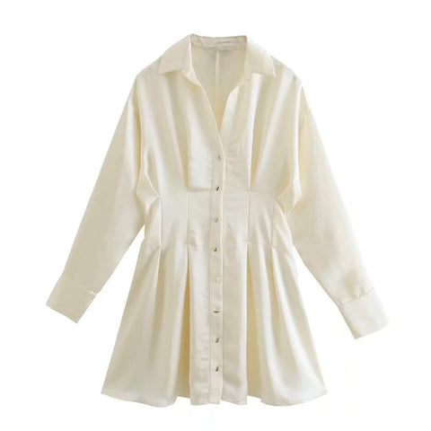 Mini, satin, long sleeve, shirt dress.