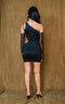 Asymmetric cut, with arm glove, party, evening dress.
