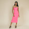 Strapless, knee-length, shaping, occasion dress.