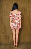 Mini, flower print, princess shoulder sleeve has front button up.