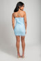 Blue one shoulder with double strap mini dress, wraps your body with has shining gold color dot on the tulle.