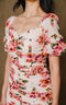 Mini, flower print, princess shoulder sleeve has front button up.